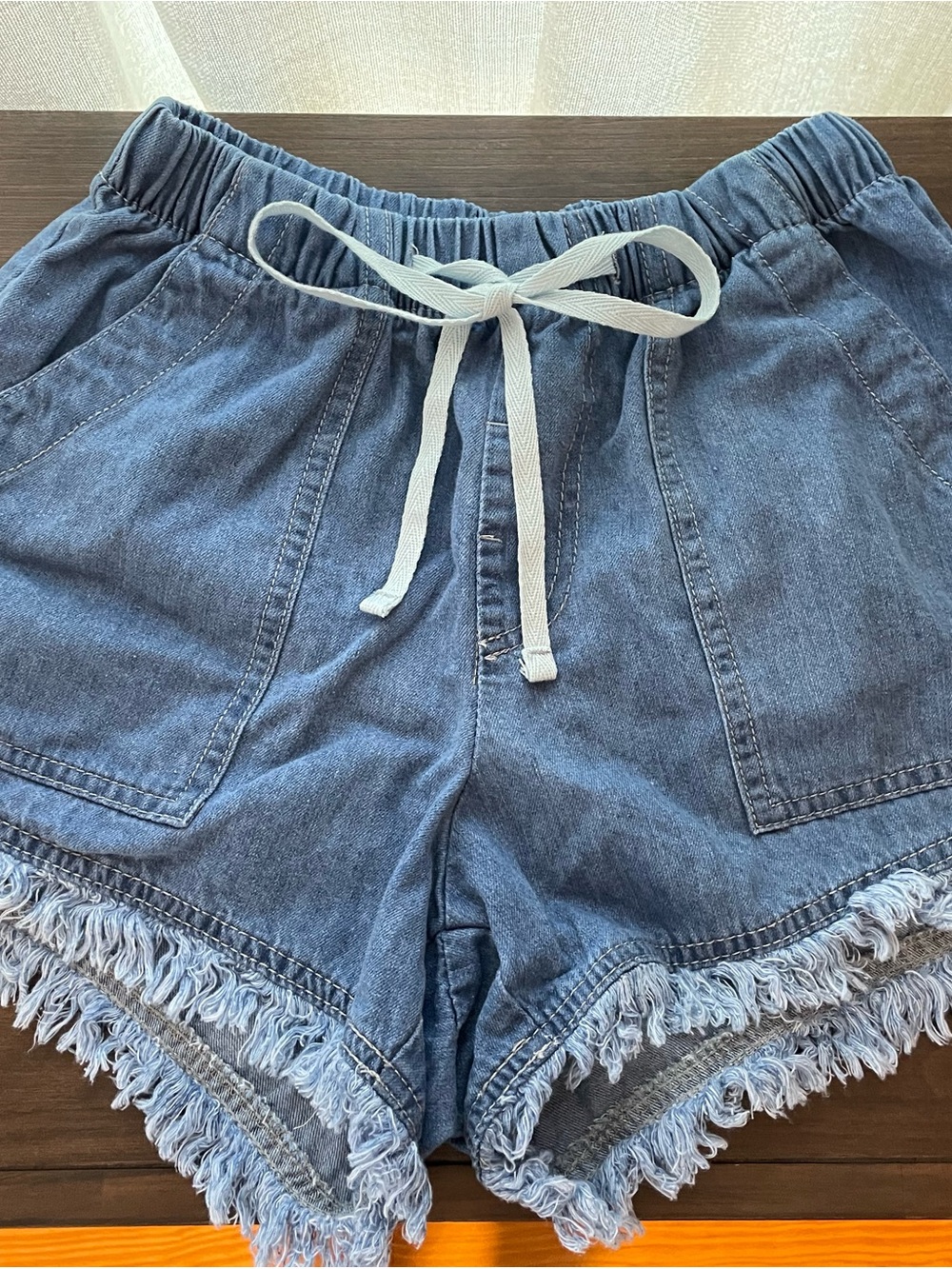 Women's Fringe Hem Denim Shorts - Blue